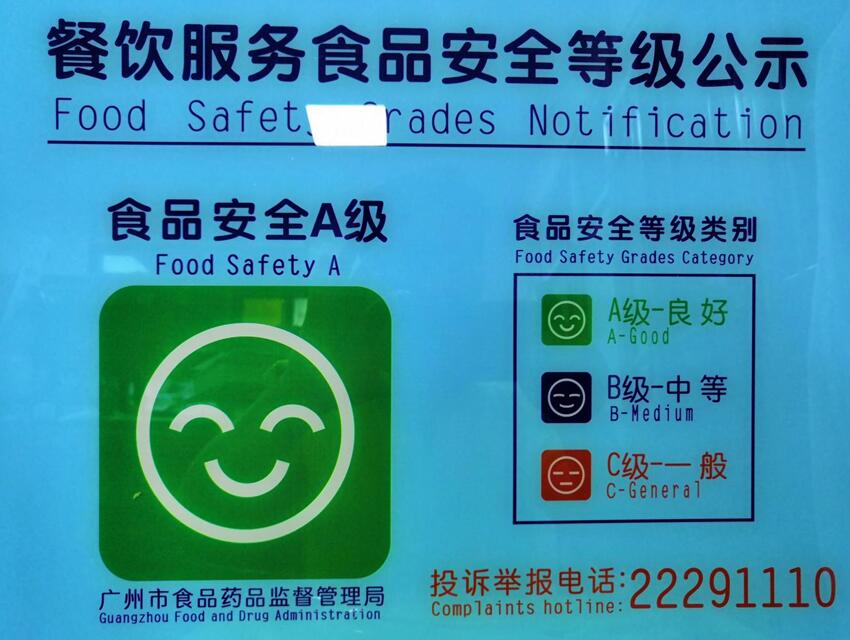餐飲服務食品安全等級公示證書